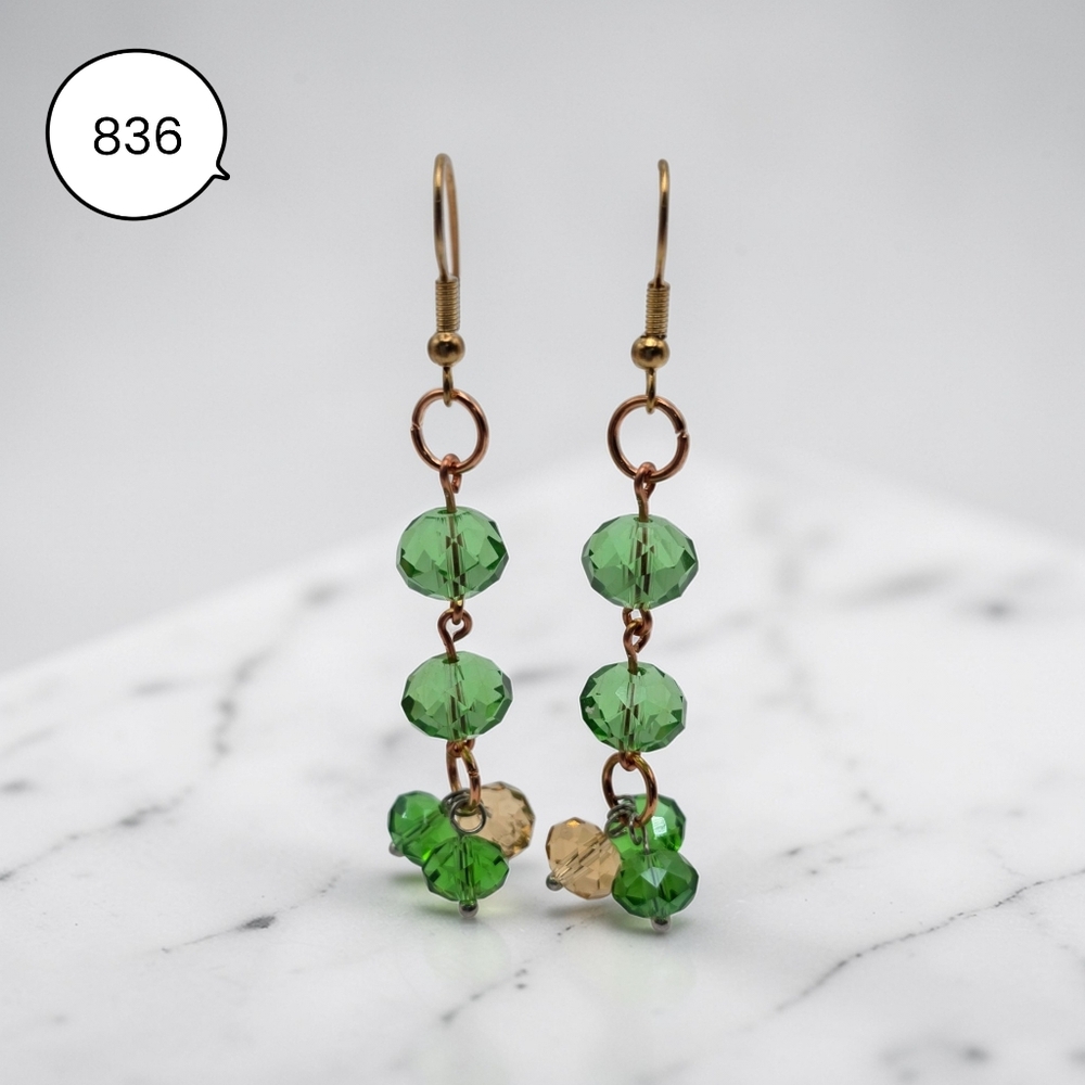 Green Crystal Dangle Earrings with Gold Hooks – Handmade Beaded Drop Earrings